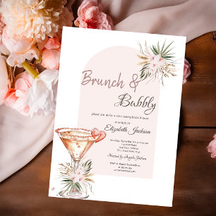 Martini Glas Herz Boho Blumen Brunch & Sekt Einladung