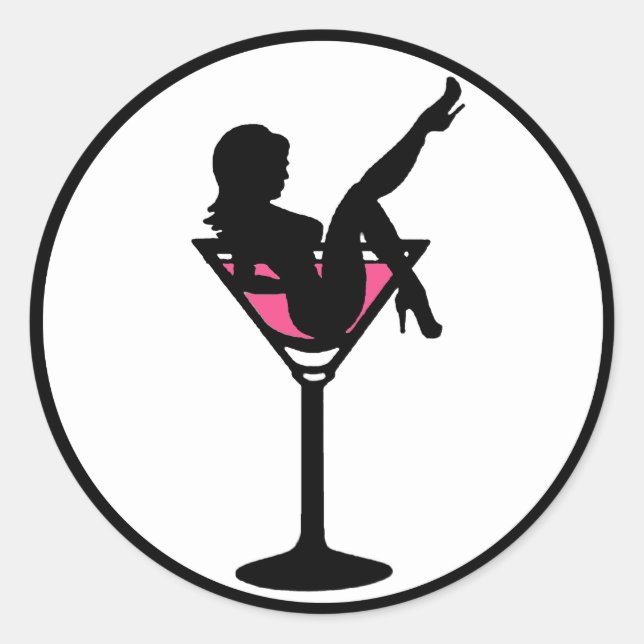 Martini-Glasmädchen Schwarz-weiß rosa Aufkleber (Vorderseite)