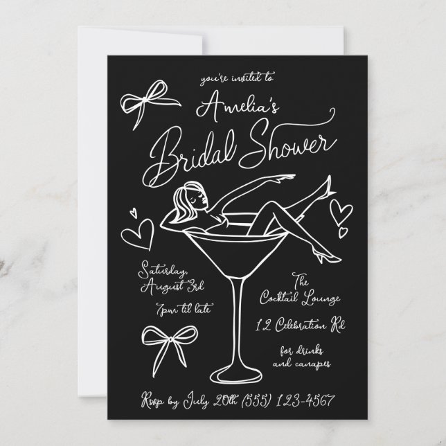 Martini Glass Bachelorette Party Invite Modern Einladung (Vorderseite)