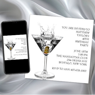 Martini Glass Mans Birthday Party Einladung