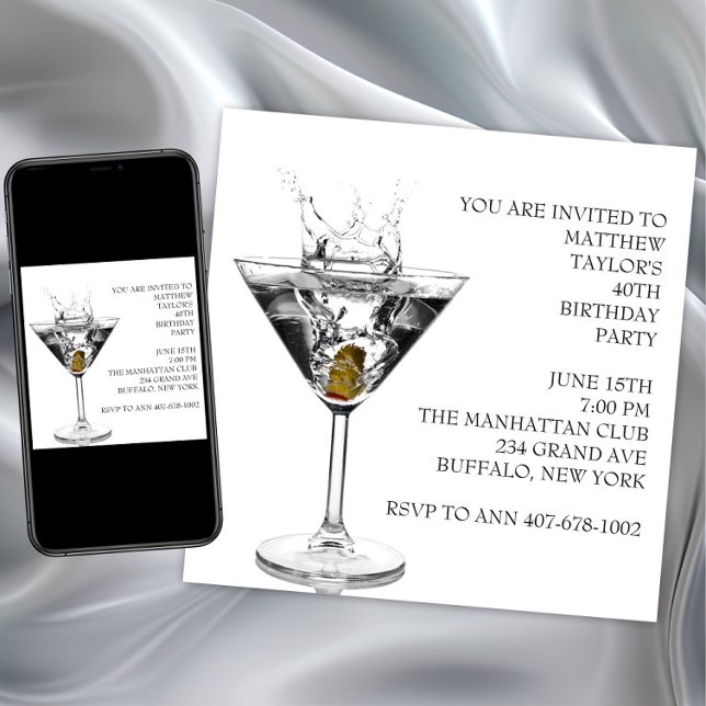 Martini Glass Mans Birthday Party Einladung (Martini Glass Mans Birthday Party Invitation. Martini invitation for any event or occasion.)