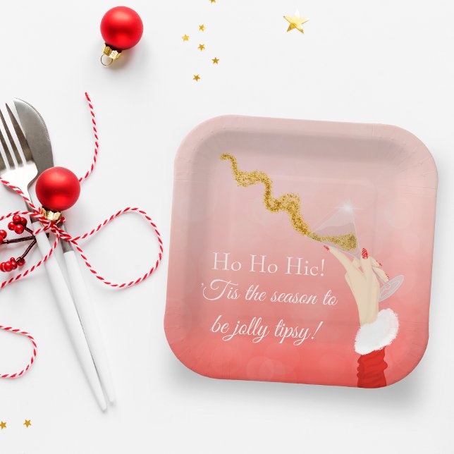 Martini Glass Spilling Weihnachts-Glitzer Party Pappteller (Vibrant Martini Celebration: Customize and Embrace the Festive Merriment!)