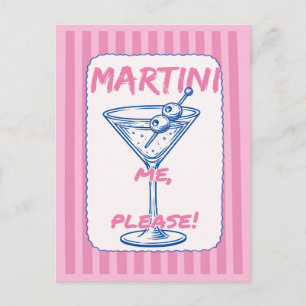 Martini Me Please Retro Cocktail Pink Postkarte