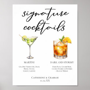 Martini-Menü für Dark & Stormy Signature Cocktails Poster
