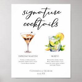 Martini Mojito Signature Cocktails Hochzeitsmenü Poster