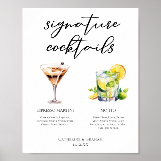 Martini Mojito Signature Cocktails Hochzeitsmenü Poster (Vorne)