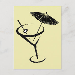 Martini ~ Retro-Cocktail-Getränk Olive & Schirm Postkarte