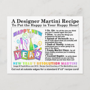 Martini-Rezept-Karte für das neue Jahr Postkarte