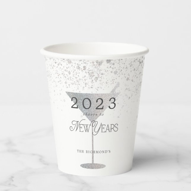Martini Silver Glitzer Neujahr Pappbecher (Vorderseite)