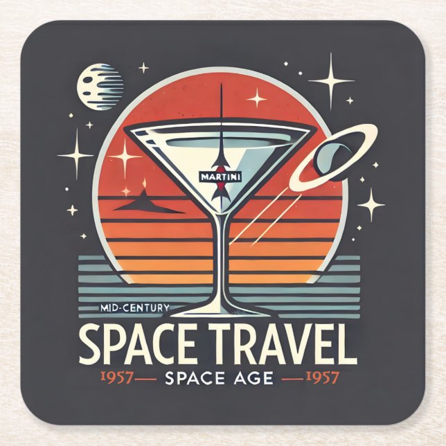 Martini Space Travel 1957 Space Age Logo Rechteckiger Pappuntersetzer (Vorderseite)