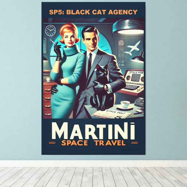 Martini Space Travel Poster SP5: Black Cat Agency Leinwanddruck (Insitu (Holzboden))
