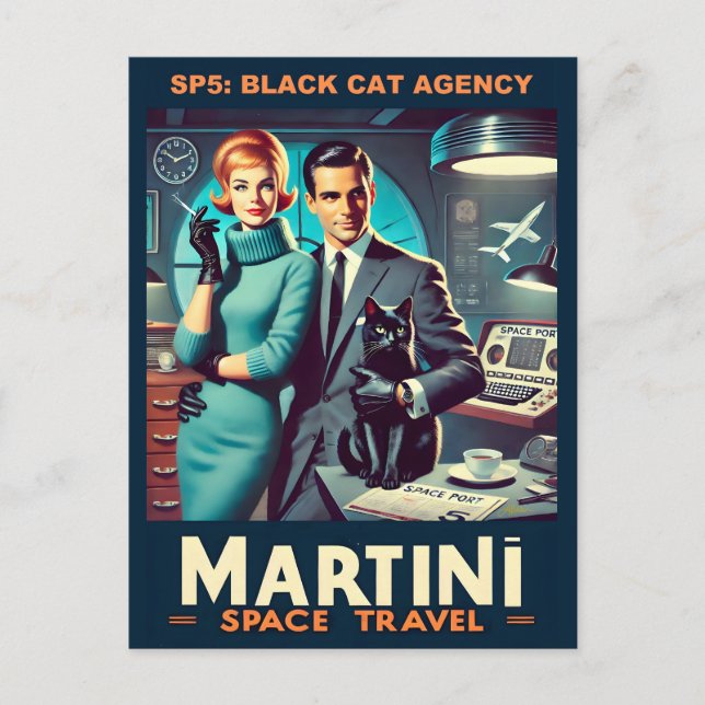 Martini Space Travel Poster SP5: Black Cat Agency Postkarte (Vorderseite)