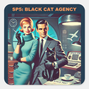 Martini Space Travel Poster SP5: Black Cat Agency Quadratischer Aufkleber