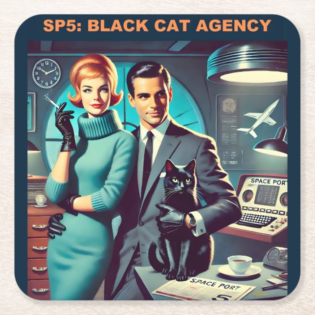 Martini Space Travel Poster SP5: Black Cat Agency Rechteckiger Pappuntersetzer (Vorderseite)