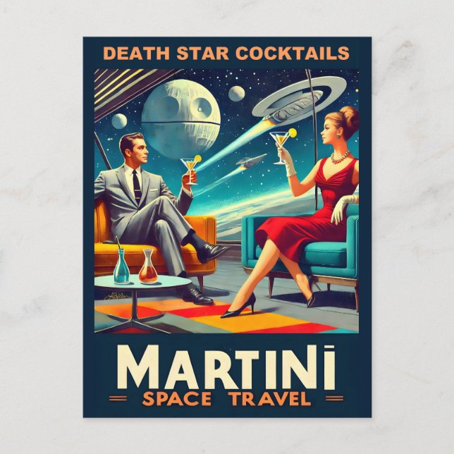 Martini Space Travel Posters Death Star Cocktails Postkarte (Vorderseite)