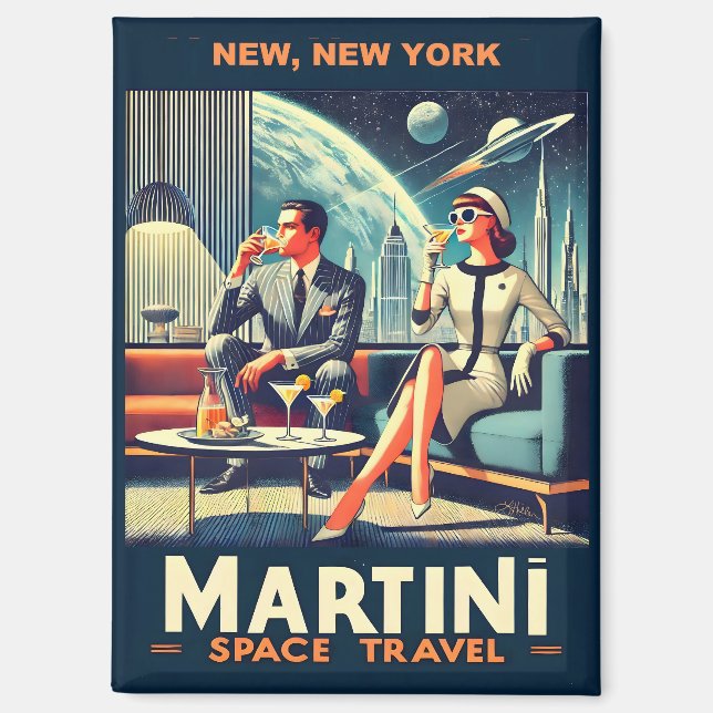 Martini Space Travel Posters New, New York Magnet (Vorderseite)