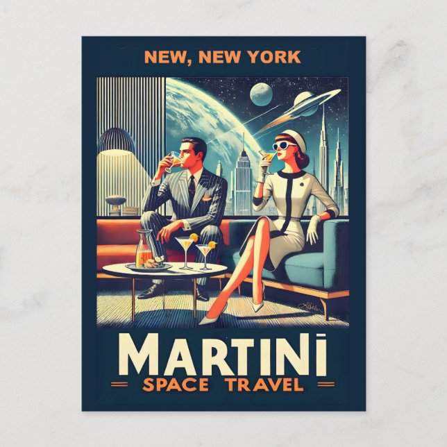 Martini Space Travel Posters New, New York Postkarte (Vorderseite)