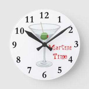 Martini Time Cocktail Glass mit Olive Happy Hour Runde Wanduhr