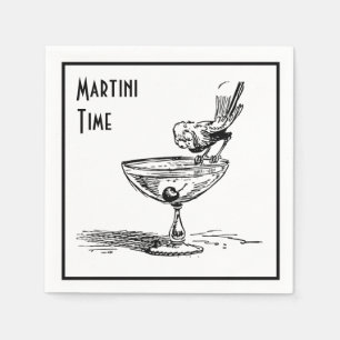 Martini Time Funny Bird auf Cocktail Drink Retro Serviette