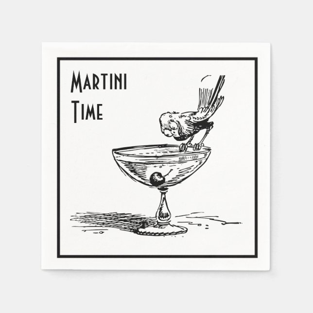 Martini Time Funny Bird auf Cocktail Drink Retro Serviette (Vorderseite)