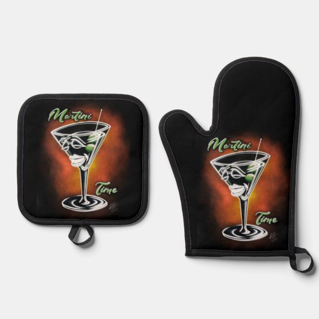 Martini Time Ofenhandschuh & Topflappen-Set (Vorderseite)