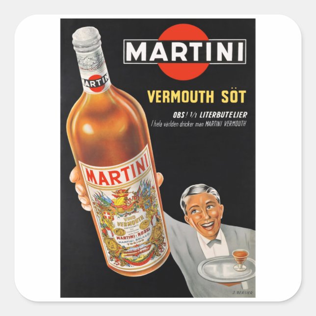 Martini - Vintag Vino Vermouth Quadratischer Aufkleber (Vorderseite)