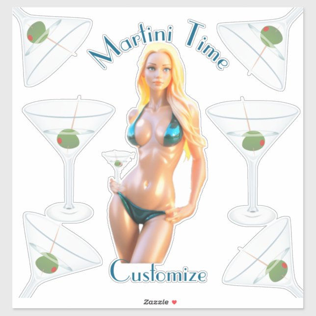 Martini-Zeit Bikini-Babe Thunder_Cove  Aufkleber (Blatt)