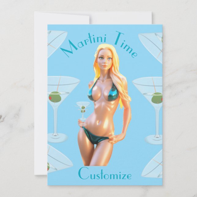Martini-Zeit Bikini-Babe Thunder_Cove  Einladung (Vorderseite)