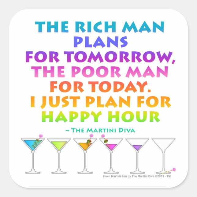 MARTINI ZEN - Plan für den Happy-Hour-Sticker Quadratischer Aufkleber (Vorderseite)