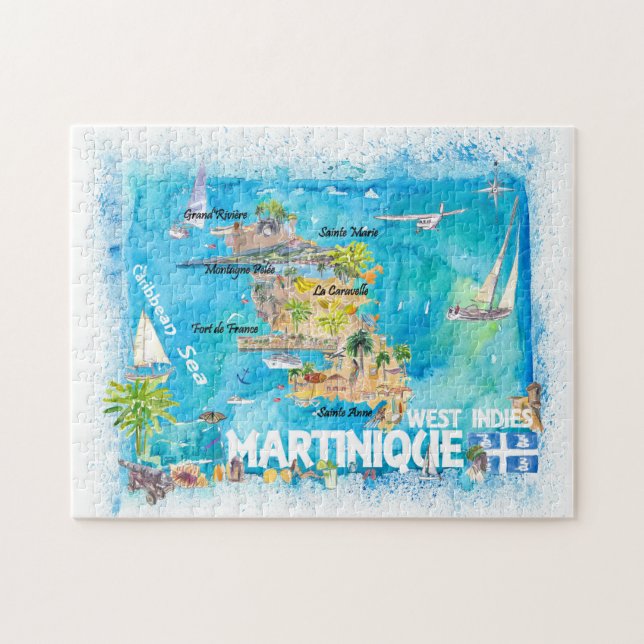 Martinique Antilles Illustrierte Karte Karibik Puzzle (Horizontal)
