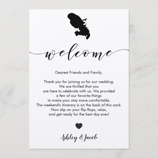 Martinique Wedding Welcome Letter & Itinerary Programm (Vorderseite)