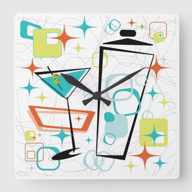 Martinis A Go-Go-Clock Quadratische Wanduhr (Vorderseite)
