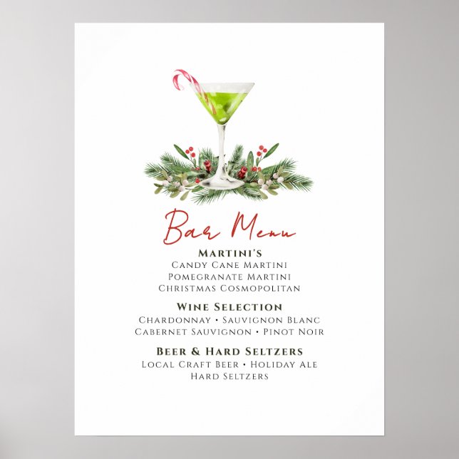 Martinis and Mistletoe Holiday Party Bar Menu Poster (Vorne)