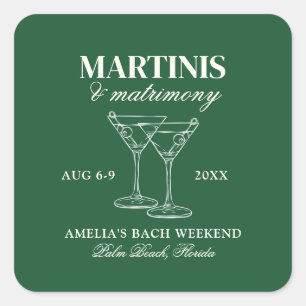 Martinis & Matrimony Bachelorette Wochenende Quadratischer Aufkleber