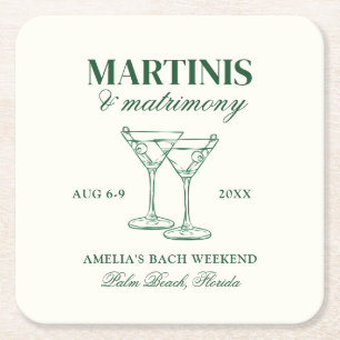 Martinis & Matrimony Bachelorette Wochenende Rechteckiger Pappuntersetzer