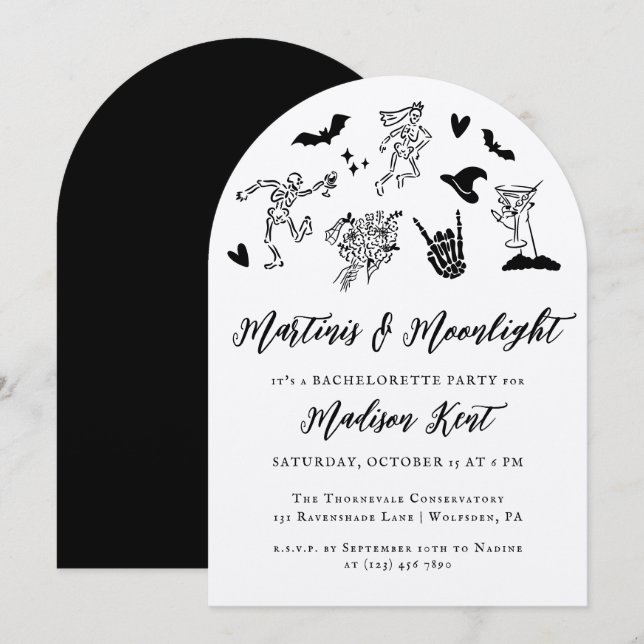 Martinis & Moonlight Spukhaft Whimsical Junggesell Einladung (Vorne/Hinten)