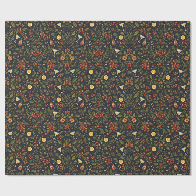 Martinis und Botanicals Holiday Wrapping Paper Geschenkpapier (Flach)
