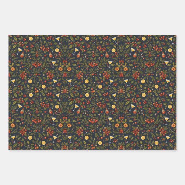 Martinis und Botanicals Weihnachtspapier Geschenkpapier Set (Vorderseite)