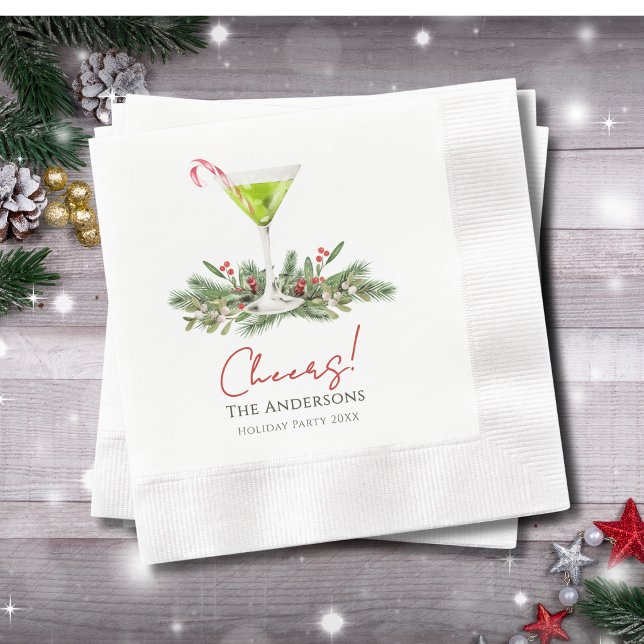 Martinis und Mistelzweig Prost Weihnachtsfeier  Serviette (Von Creator hochgeladen)