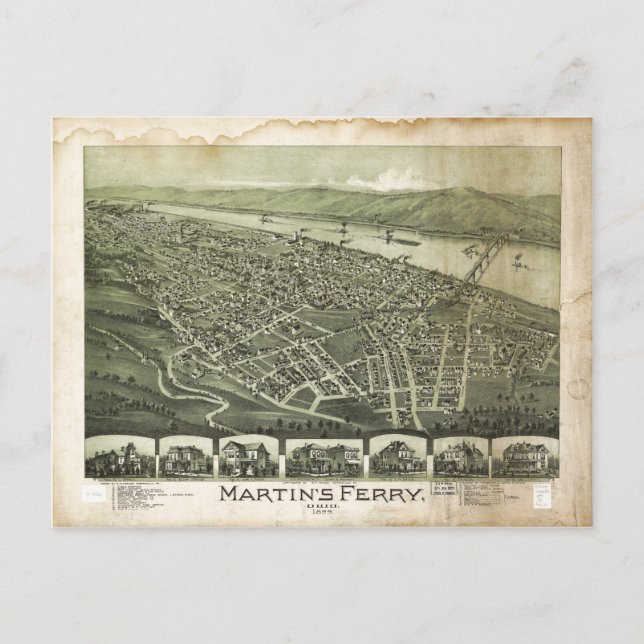 Martin's Ferry Ohio von Thaddeus Fowler (1899) Postkarte (Vorderseite)