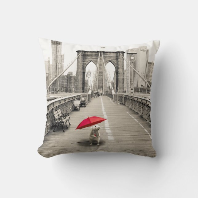 Marty Mouse in Brooklyn Bridge Pillow Kissen (Vorderseite)