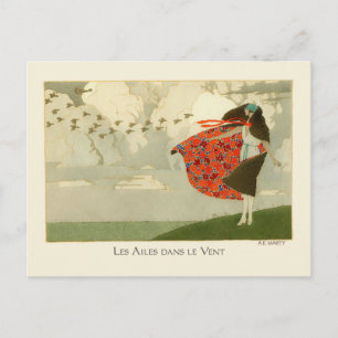 Marty Vintage Art Deco Mode Flügel im Wind Postkarte