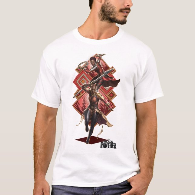 Marvel Black Panther Movie Okoye Nakia Diamond Pos T-Shirt (Vorderseite)