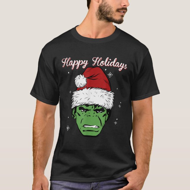 Marvel Hulk Weihnachtsmannmütze Happy Holidays Por T-Shirt (Vorderseite)
