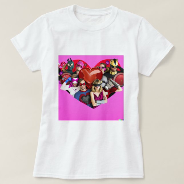 Marvel Valentine's Day Group Shot Heart Mashup T-S T-Shirt (Design vorne)