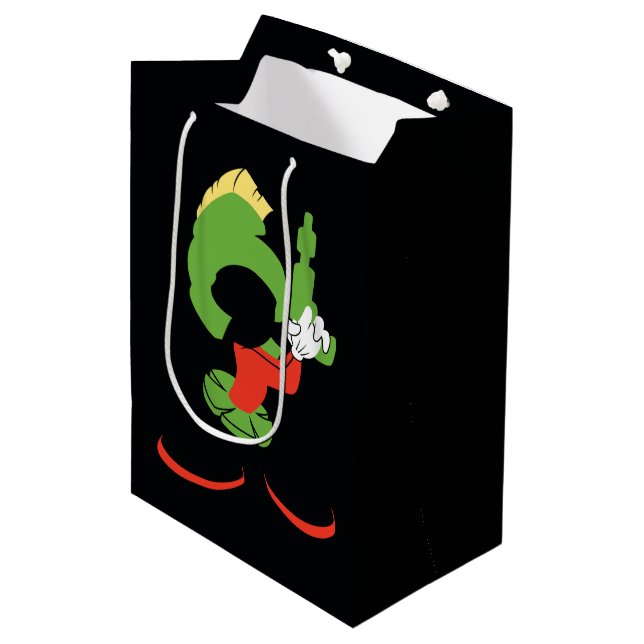 MARVIN DIE MARTIAN™-Silhouette mit Raygun Mittlere Geschenktüte (Vorderseite Schrägansicht)