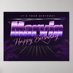 Marvin Name Vorname lila retro Geburtstag Poster