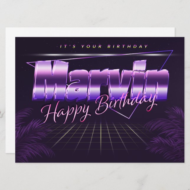 Marvin Name Vorname lila retro Karte Geburtstag (Vorne/Hinten)