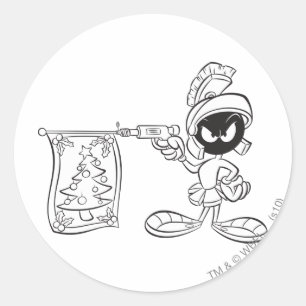 MARVIN THE MARTIAN™ Christmas Tree Pop Gun Runder Aufkleber