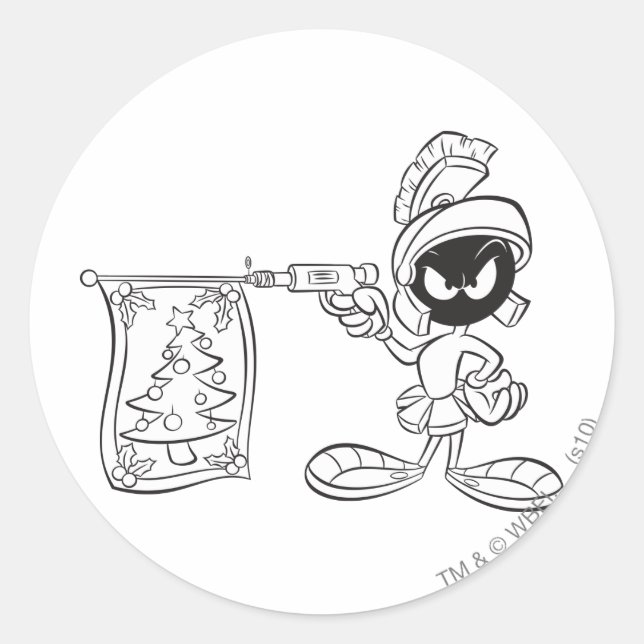 MARVIN THE MARTIAN™ Christmas Tree Pop Gun Runder Aufkleber (Vorderseite)